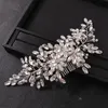 Saç klipsleri barrettes floralbride el yapımı berrak rhinestones kristal inciler gelin tarak düğün başlıkları aksesuarlar kadın mücevher