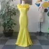 플러스 사이즈 드레스 섹시한 저녁 파티 드레스 여성 브랜드 디자이너 여름 2021 어깨 프릴 노란색 긴 바디 콘 바닥 길이
