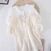 Kimutomo Elegancka moda Bluzka Kobiety Solidny kolor Peter Pan Kolor Francuski Styl Krótki Rękaw Single Breasted Koszula Lato 210521