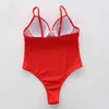 INGAGA Costumi da bagno sexy push-up Costumi da bagno da donna Costumi da bagno con cinturino rosso Costumi da bagno a taglio alto Costume da bagno a costine 210702