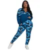 Plus Größe S-5XL 2 Stück Outfits für Frauen Camouflage Gedruckt Stretch Casual Jogger Fitness Matching Set Großhandel Drop 210721