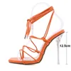 Kcenid Sexy Clear Craftal Heel Kobiety Pompy kostki Krzyż Sandały Sandały Buty Kobieta Panie Square Toe High Heels Dress Buty K78