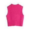 Zevity Printemps Femmes Mode Solide Crochet Casual Mince Pull À Tricoter Femme Chic O Cou Sans Manches Gilet Pulls Tops S612 210806