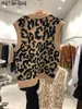 MATAKAWA Autumn and Winter Sweater Vest Leopard Print V-neck Sleeveless Knitted Vest Top Korean Fashion Sleeveless Jacket Women 210513