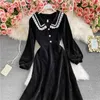 LoveFlowerLife Spring Autumn Solid Elegant A-line Dress Women Long Sleeve High Waist Glamorous Elegant Long Dresses 210521