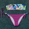Sexig Bikini Tube Top Badkläder Kvinnor Print Blommor Baddräkt Set Beachwear Badande Två Poster Suit Biqiuni Plus Storlek 210702