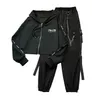 Spring Chain Cargo Pants Female 2 piece Hooded Sweatshirt+Joggers Women Letter Printed Black Set Wemon 211115