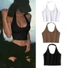 Women Summer Halter Sleep Top Low Cut O Neck Solid Color Mini Cami Tank Vest BacklBodycon Slim Basic Bralette X0507