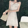 PERHAPS U Women White Black Polka Dot Spaghetti Strap Dress Sleeveless V-neck Ruched Mini Dress Vocation Summer D2477 210529