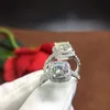 Äkta 925 Sterling Silver VVS Vit Topaz Bröllop Ringar för Kvinnor Kvadratisk Cubic Zircon Gem Ring Smycken R668