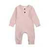 Newborn Infant Baby Boy Girl Cotton Romper Knitted Stripe Spring Autumn Clothing Jumpsuit Solid Clothes