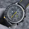 44mm Apollo Commemorative Edition Watches Dark Side Moon 311 92 44 30 01 001 Quartz Chronograph Mens Watch PVD Black Steel Leather239d