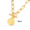 Luxury designer Necklace Vintage Carved Coin Necklaces For Women Stainless Steel Gold Color Medallion Pendant Long Choker Boho Jewelry Collier