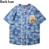 Bandana Broderie Baseball Shirt Hommes Single Breast Street Chemises pour hommes Streetwear Vêtements 210603