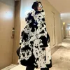 Winter Fur Coat Women Windbreaker Color Matching Long Imitation Fur Coat Female Loose Thick Warm Hooded Female Jacket 211018