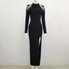 Mulheres Sexy Designer Tassel Split Manga Longa Black Bandage Vestido Backless Prom Celebrity Bodycon Party Vestido 210527