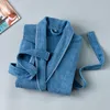 Terry Towel Roupão de Roupão 100% Algodão Sleepwear Robe Mulheres Banho Vestes Grosso Chuveiro Duche Sono Vestido 100% Algodão Terry Kimono Robe 210831