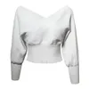 sexy off shoulder cropped sweater pullover autumn winter lantern sleeve knitted sweater chic streetwear white jumper 210415