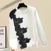 Sweter Kobiety Koronki Damska Jesienna Damska Jumper Pull Femme Knitting Tops A3828 210428