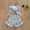 1-6Y Striped Toddler Baby Kid Girl Clothes Set Bow Vest Tops Ruffles Shorts Outfits Child Beach Holiday Costumes 210515