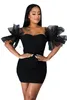 Ruffles Sleeve Off Shoulder Solid Bodycon Mini Dress Sweet Summer Party Dresses