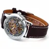 Shenhua Fashion Vintage Men Skeleton Watches Leather Band Automatic Mechanical Wristwatches relogio masculino reloj hombre264s
