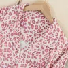 秋と冬の女性ニットコットンPajamas長袖セクシーなピンクのヒョウプリントホームサービスの寝室2ピースセットQ0706