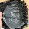 15mm Afro Curl 1B Full PU Toupee Mens Wig Indian Virgin Human Hair Replacement for Black Men Express Delivery