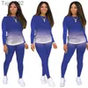 Women Tracksuit Two Piece Set Designer Solid Gradient Long Sleeve Pencil Pants Leggings Outfits Ladies Casual Sportswear 9 Colours