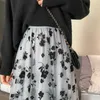 Surmiitro lente zomer lange tule rok vrouwen Koreaanse bloemen borduurwerk mesh zonneschool hoge taille midi rok vrouw 210712