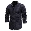 Spring 100% Cotton Plaid Shirt Men Slim Fit s Dress s Brand Long Sleeve Black High Quality s for 210809