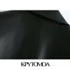 KPYTOMOA Blazer doppiopetto in ecopelle moda donna cappotto vintage manica lunga posteriore prese d'aria capispalla femminile top chic 210330