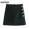 Aachoae Couleur noire Mini jupe Femmes Bouton d'été Décorer élégant Une ligne Jupe Retour Zipper Vintage Bottoms Mujer Faldas 210413