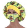 Afrikansk mönster tryck satin bonnet hijabs hattar kvinnor natt sömn mössa med mask turban extra stort huvud slitage lady wrap hat dd889