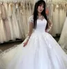 Long Sleeve Wedding Dresses Bridal Gowns Modest Garden A-line Sheer Neck Church Dubai Arabic Sweep Train Lace Up Tulle