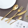 24pcs gyllene toppkvalitet rostfritt stål stekkniv gaffelfest bestick set guld bestick Kinfe gafflar porslin 211112