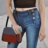 Jeans das mulheres Adisputent 2021 Mulheres Casual Botons Mid Cintura Denim Calças Femme Slim Cor Sólida Elastic Flared Calças XS-XXL