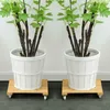 Wooden Movable Plant Pot Trolley Trays Stand Caddy With 4 Wheels Rolling Base Drop Planters & Pots