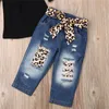 3PCS Baby Girls Toddler Pineapple Clothes Kids Off Shoulder Tops + Leopard +Headband Denim Shorts Outfits Set 2052 Y2