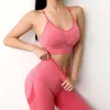 Femmes SeamlYoga Set FitnSports Costumes Vêtements de gymnastique à manches longues Crop Top Chemises Taille haute Leggings de course Pantalon d'entraînement X0629