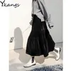 Velours taille haute longue jupe femmes automne hiver coréen noir plissé Style Vintage femme Midi Saia 210421