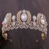 Exquis Bridal Baroque Tiara Vintage Grand Cristal Brillant Strass Feuilles Demi-Cercle Couronne Couronne Accessoires Cheveux Bijoux X0625