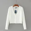 white cropped cardigan women autumn winter fuzzy cardigan v neck long sleeve mohair short knitted fluffy cardigans 210415