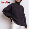 Sweater Oversize das Mulheres Turtleneck Preto Manga Longa Outono Solto Azul Longo Jumper Bege Malha Calçados Quentes para as mulheres 211218