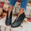 Winter Dames Laarzen V Cutout Enkellaarzen Gestapelde Hak Buiten Fahsion Chelsea Boots PU Botas Zapatos Mujer Maat 35-43 210911