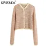 Femmes Mode Bouton Bejeweled Cropped Cardigan tricoté Pull à manches longues Femme Vêtements de dessus Chic Tops 210420