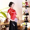 Ethnic Clothing Women Cheongsam Shirt 2022 Chinese Style Plum Print Summer Autumn Exquisite Buckles Stand Collar Top For Wedding