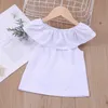 Humor Bär Sommer Mädchen Anzug Neue Kinder One-Neck Rose Blume Bluse Zerrissene Weiße Shorts Anzug Baby Kinder Kleidung Sets X0902