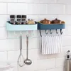 Пластиковый удар БЕСПЛАТНАЯ Стена подвешивает ванная комната Стеллаж самоклеящий мыльчик Держатель для хранения с 4 вешалками