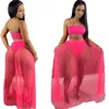 Summer Womens Cause Dresses Two Piece Sexy Mesh Crop Top Strapless Skirt Bodycon Dress Fashion Solid Colors Skirt S-XXL